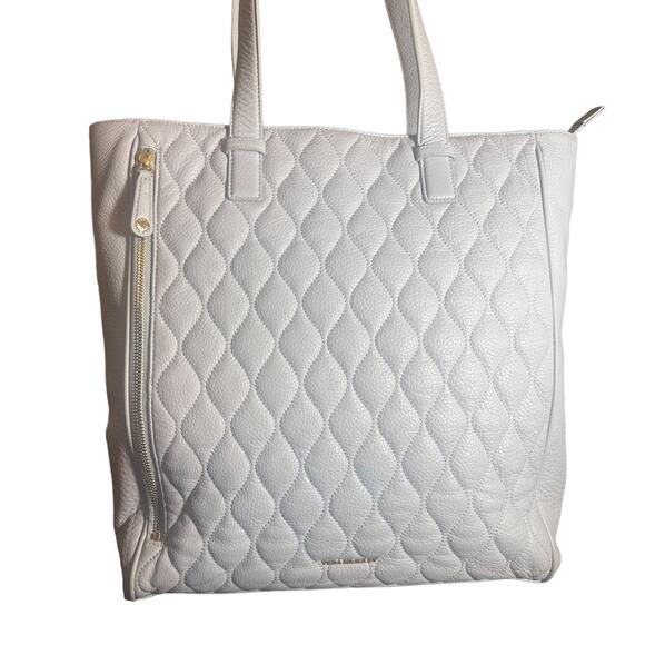 Vera Bradley Leah Quilted Leather Tote Bag Cloud Gray Light Blue Shoulder Bag - Picture 3 of 12